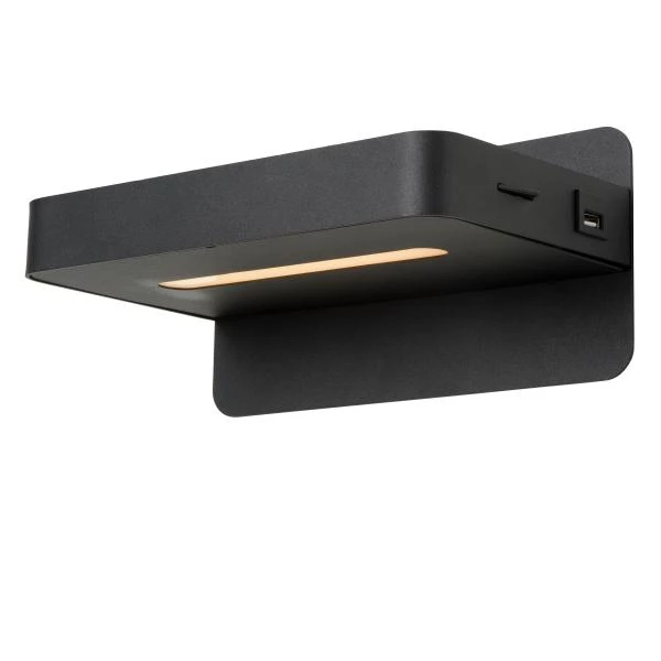 Lucide ATKIN - Lámpara de cabecera / Lámpara de pared - LED - 1x6W 3000K - Con punto de carga USB - Negro - detalle 2